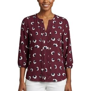 41 Hawthorn Split Neck Blouse Burgundy Pleat Detail 3/4 Sleeve Women M NWT